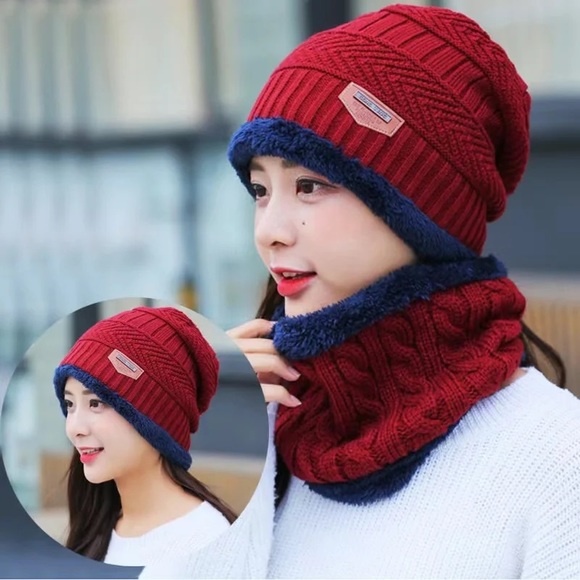 Women Winter Hat Scarf Slouchy BeanieSnow Knit Skull Cap high quality color wine - Picture 5 of 10
